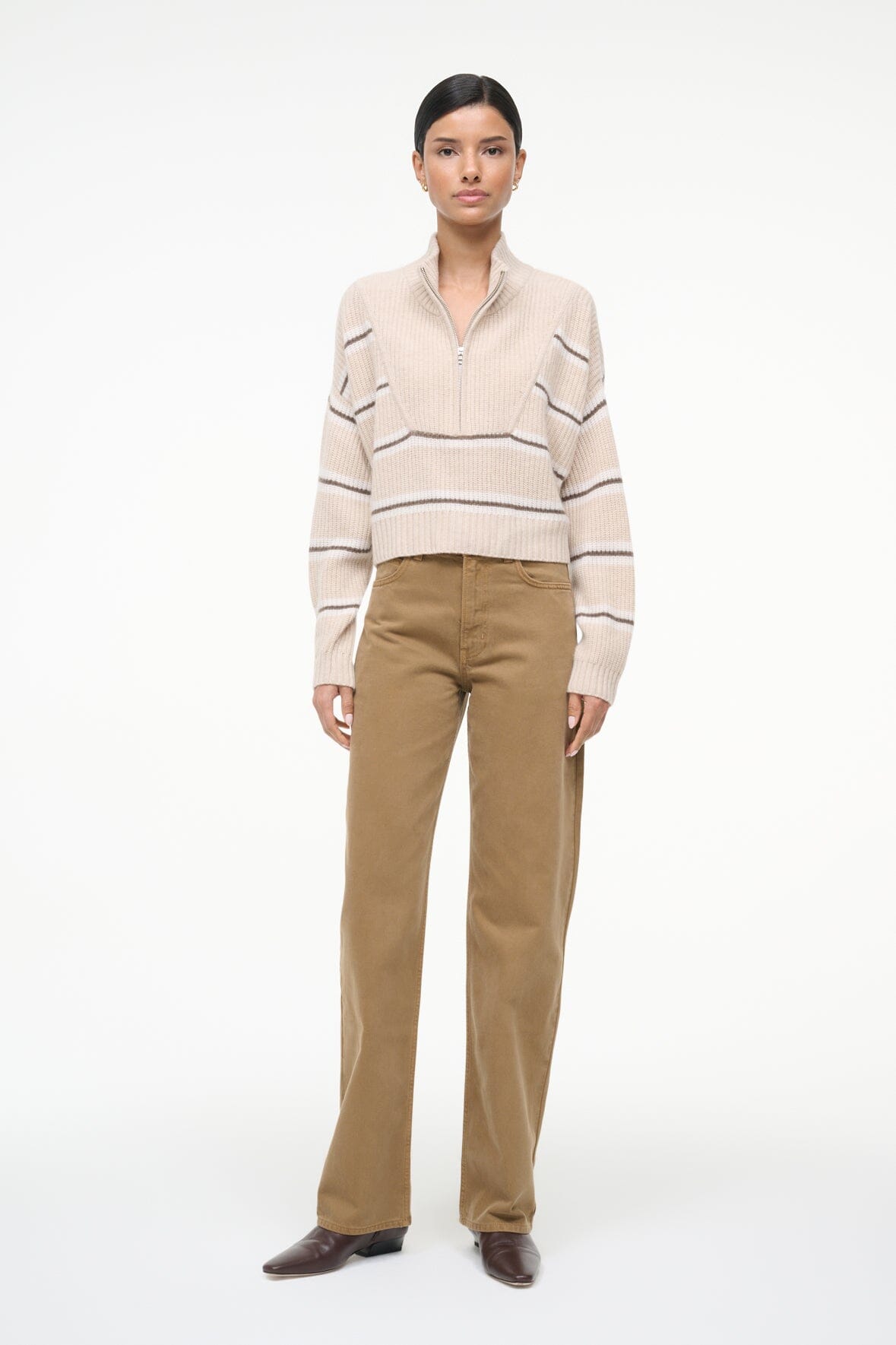 CASHMERE CROPPED HAMPTON SWEATER | WHISPER STRIPE
